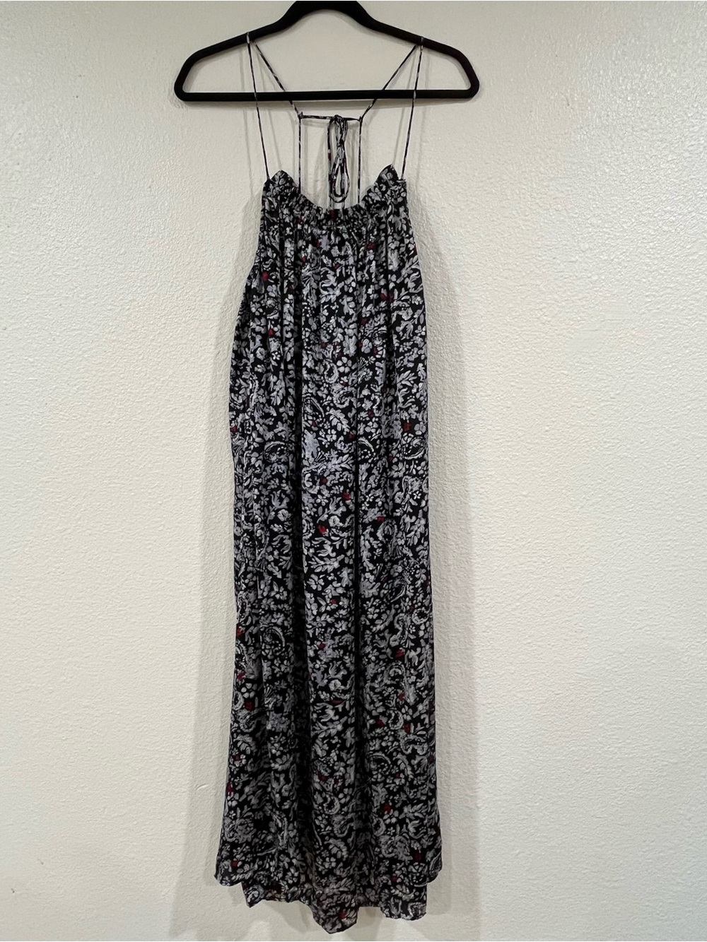 Zara Women's Black Floral Midi Dress with Spaghetti Straps